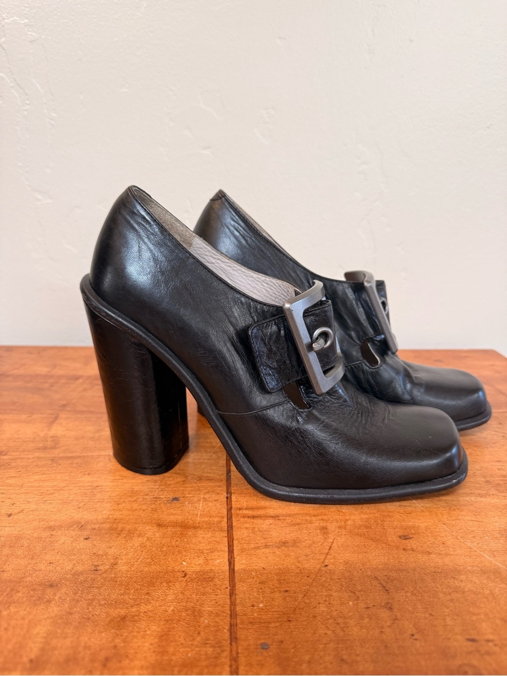 Marc Jacobs Black Pilgrim Shoes w/ gun-metal buckle.